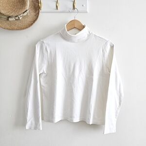 🤍 L.L.Bean White Mock Neck Long Sleeve Top Women’s Medium 100% Supima Cotton